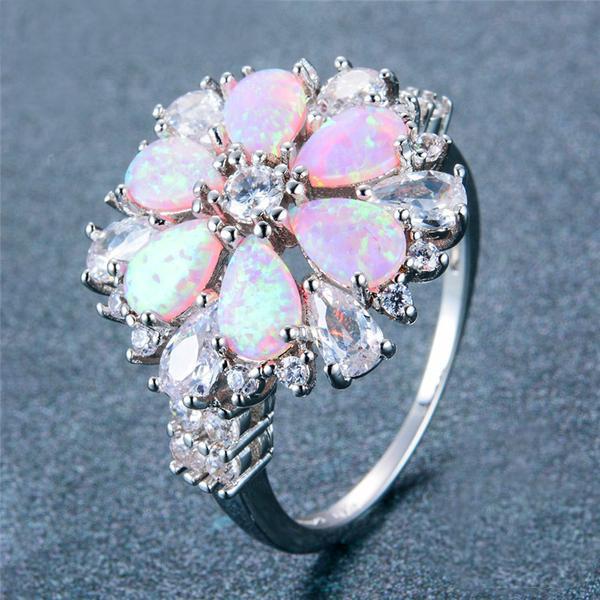 Pink Fire Opal Flower Ring