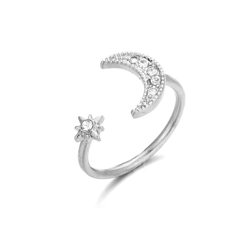 Crescent Moon & Star Crystal Ring