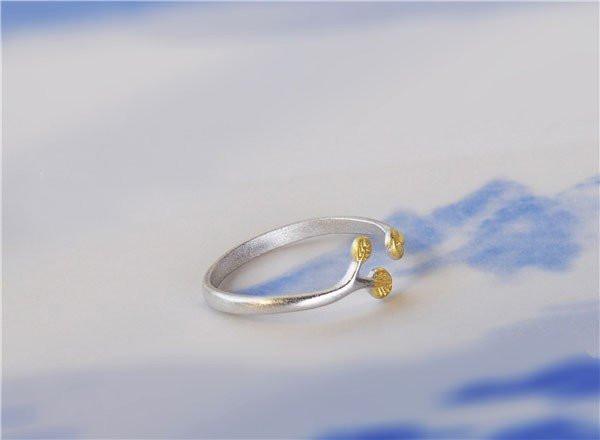 Golden Leaves Silver Open Ring