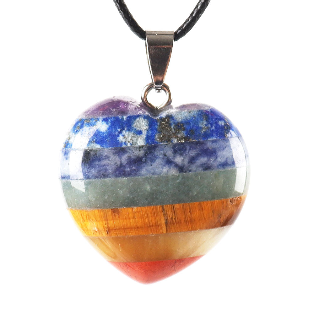 Seven Chakra Crystal Heart Pendant 3x3 Cm