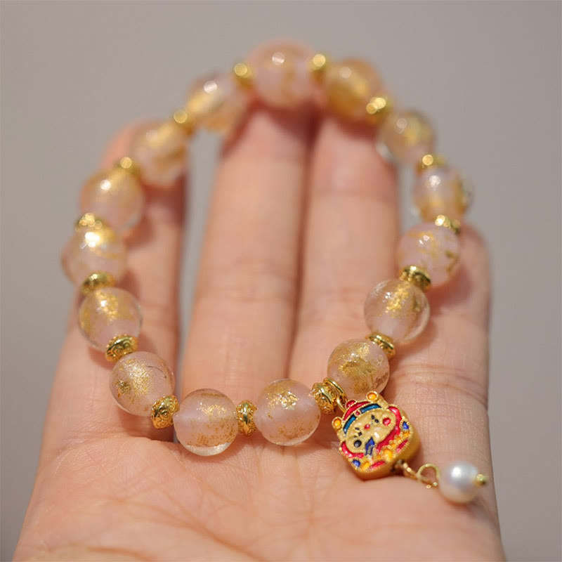 Spiritual Gourd God of Wealth Bracelet With Liuli Glass Beads