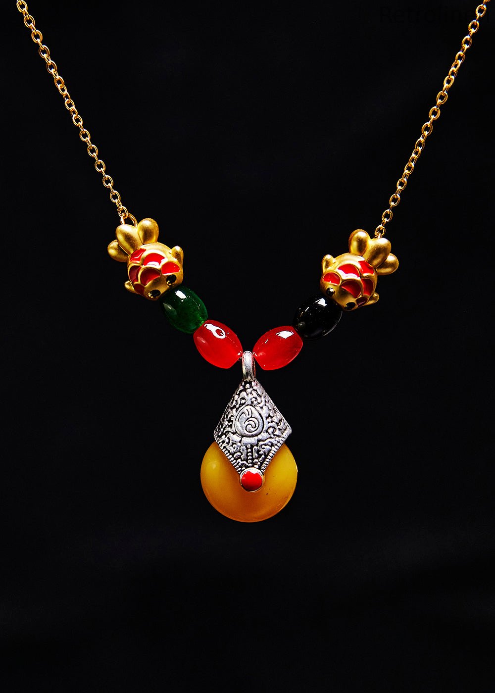 National Style Beeswax Goldfish Gilding Pendant Necklace