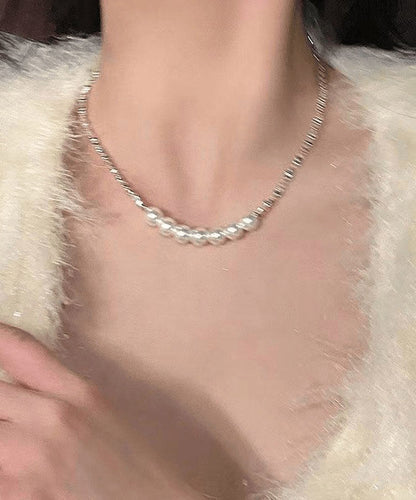 White Sterling Silver Pearl Broken Silver Princess Necklace