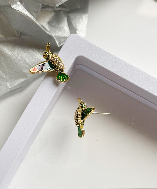 Three Dimensional Hummingbird Fine Copper Stud Earrings