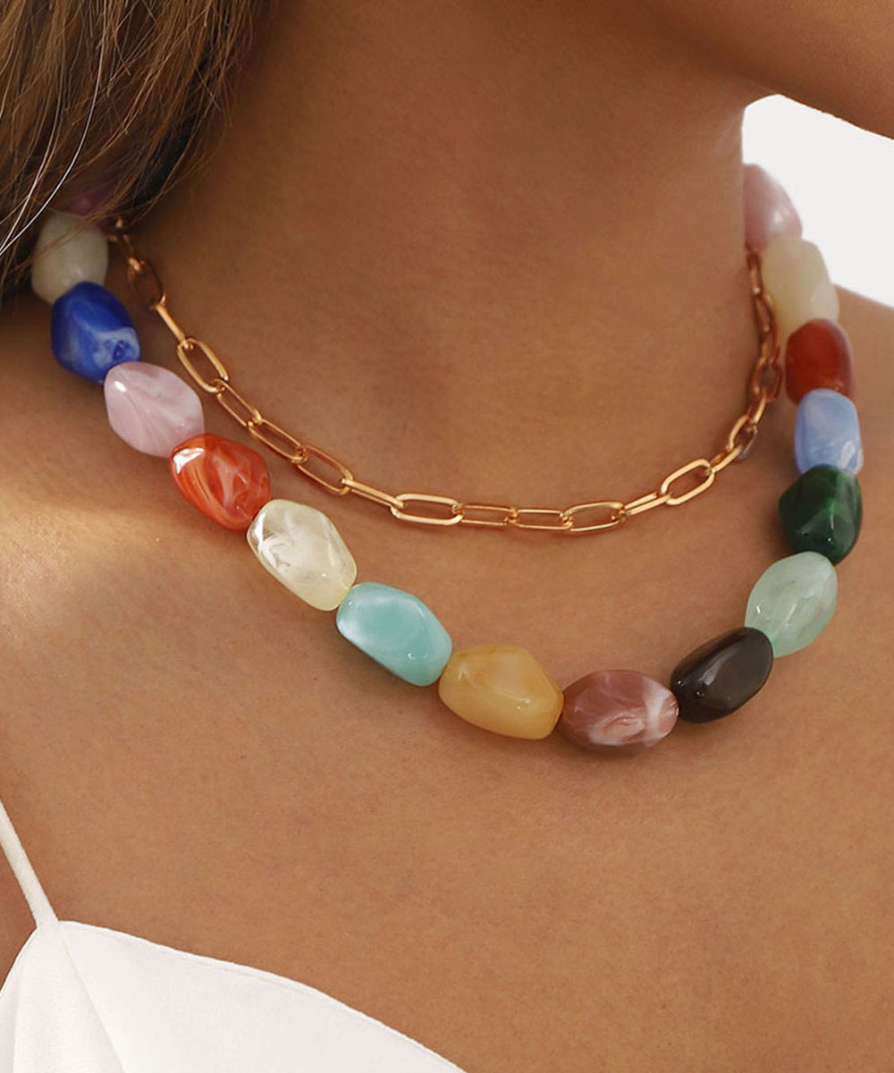 Rainbow Alloy Resin Beading Double-layer Gratuated Bead Necklace