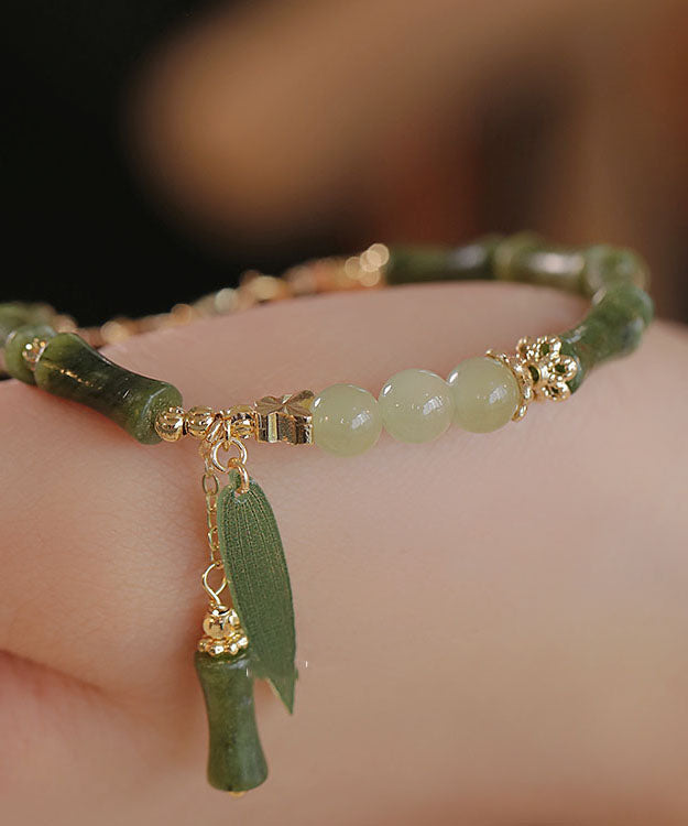 Green 14k Gold Jade Bamboo Charm Bracelet