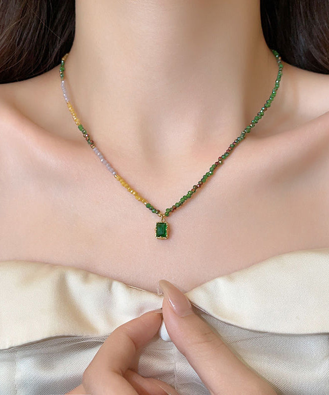 Colorblock Sterling Silver Overgild Beading Gem Stone Pendant Necklace