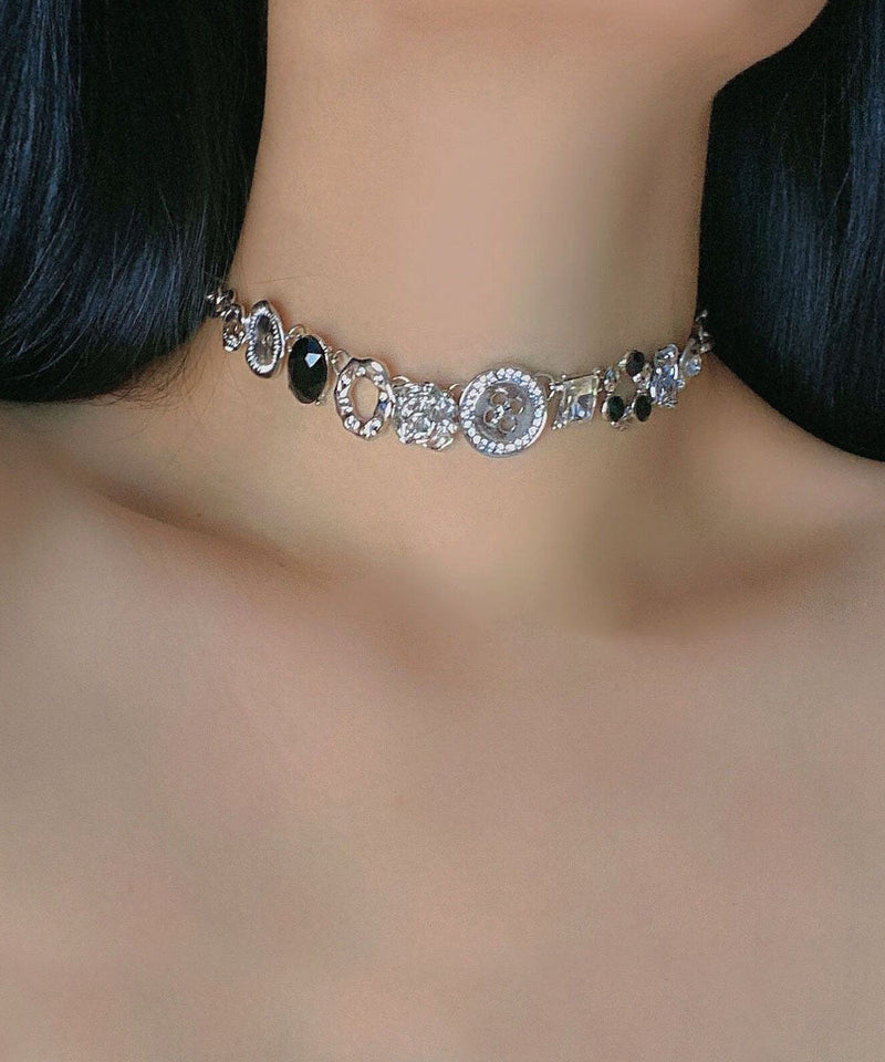 Art Silk Zircon Gem Stone Patchwork Gratuated Bead Necklace