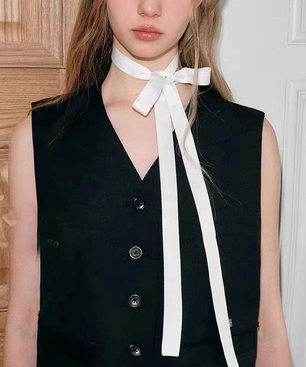 White Cloth Bow Ribbon Necklace