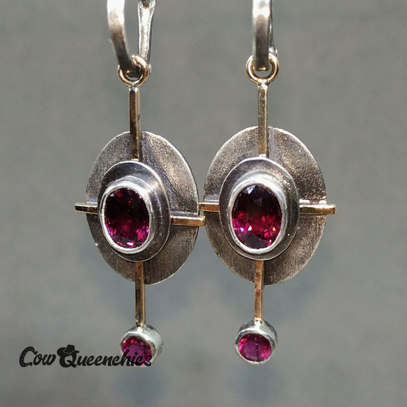 Earrings With Garnet Crystal in Sterling Silver