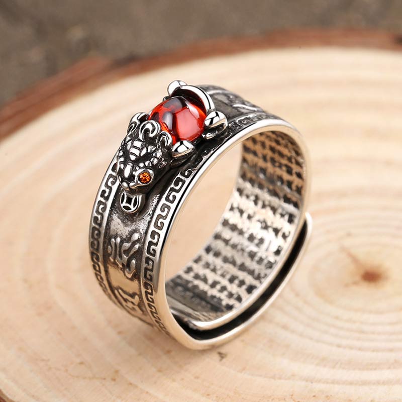 Buddha Stones Red Agate Pixiu Wealth Ring