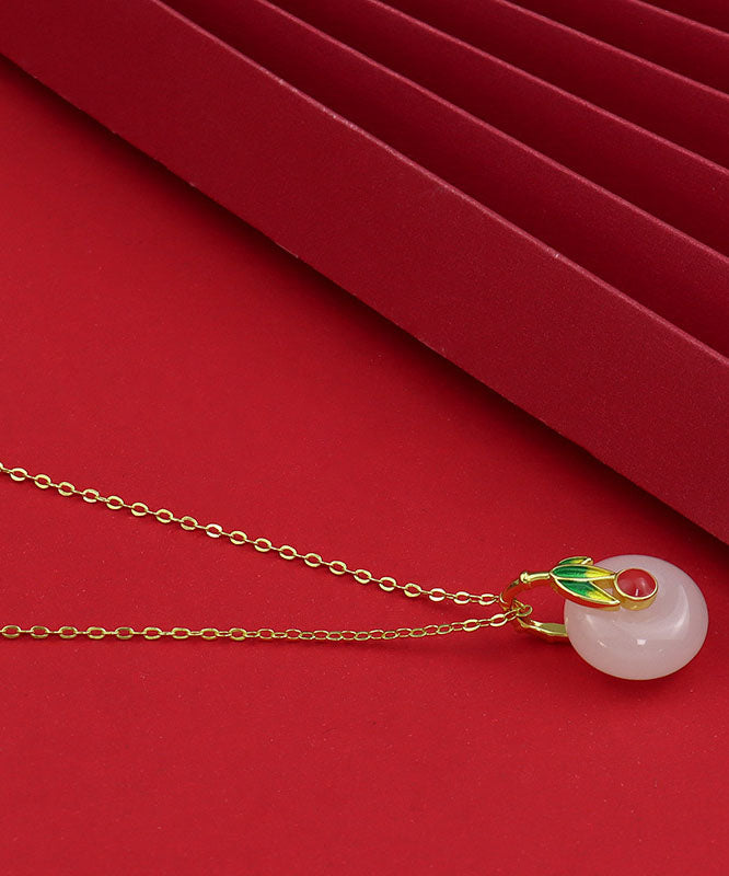 White Sterling Silver Enamel Jade Pendant Necklace