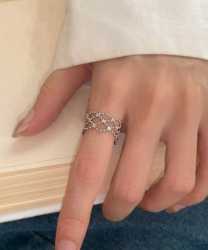 Silk Hollow Out Tassels Adjustable Silver Rings
