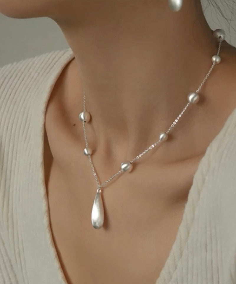 Silk Copper Silver-plated Pearl Water Droplet Pendant Necklace