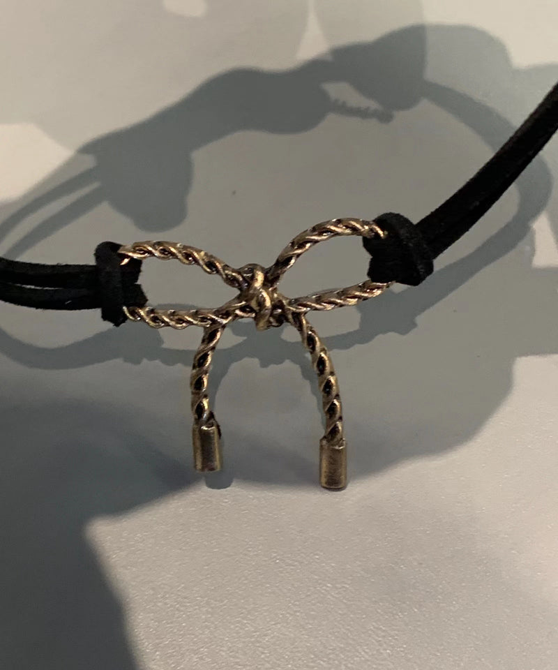 Black Make Old Black Gold Bow Pendant Necklace