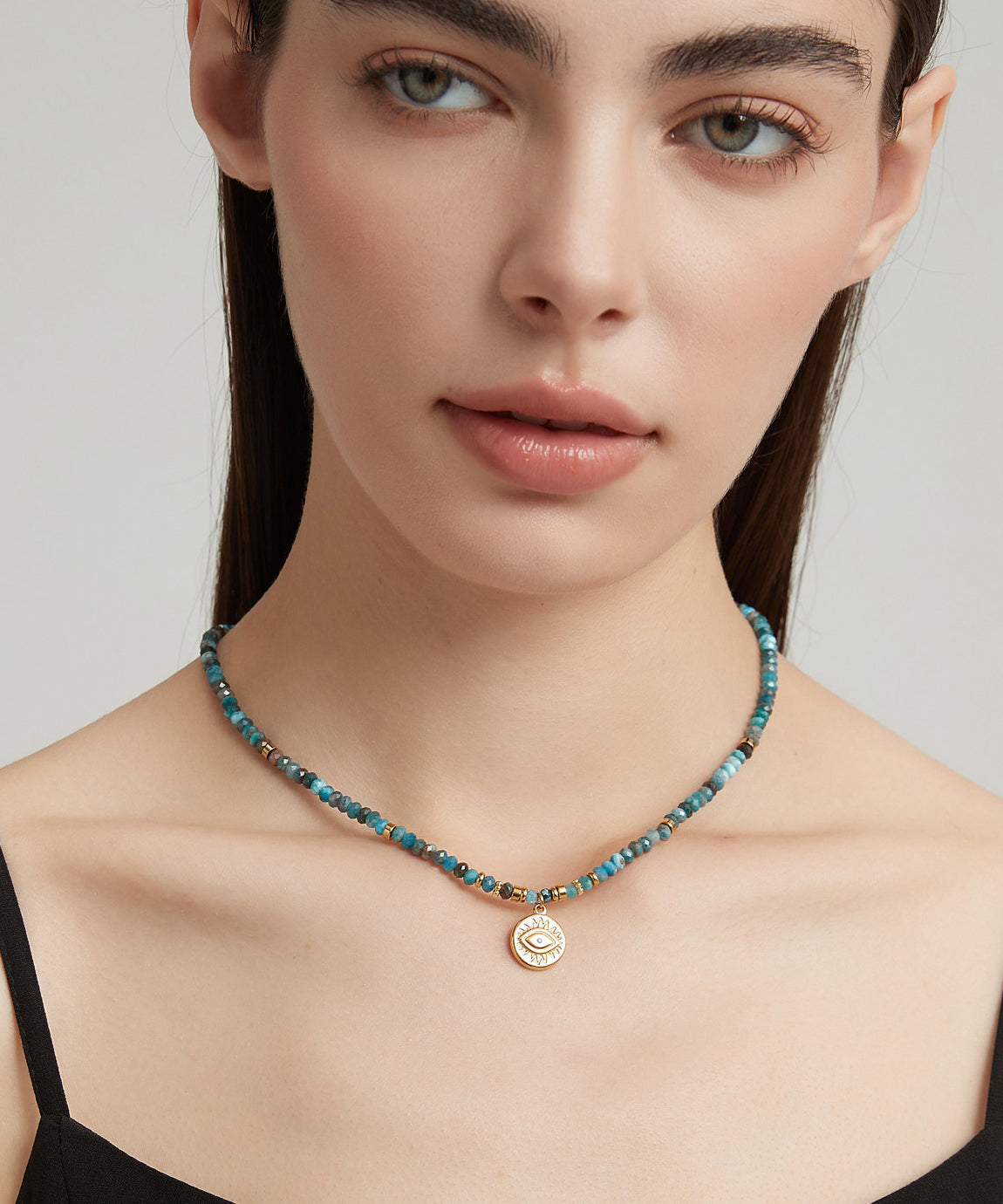 Blue Stainless Steel Amazonite Beading Pendant Necklace
