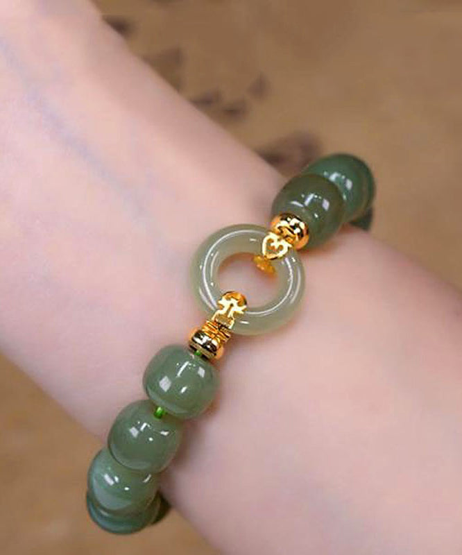 Boutique Green Alloy Jade Ping an Buckle Chain Bracelet