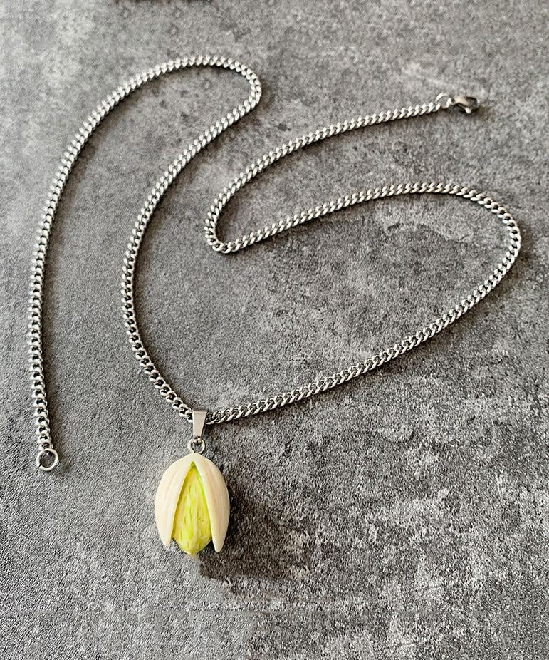 Diy Silk Stainless Steel Resin Pistachios Pendant Necklace