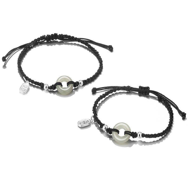 Buddha Stones 2pcs Green Aventurine White Jade Peace Buckle Luck Braided Couple Bracelet