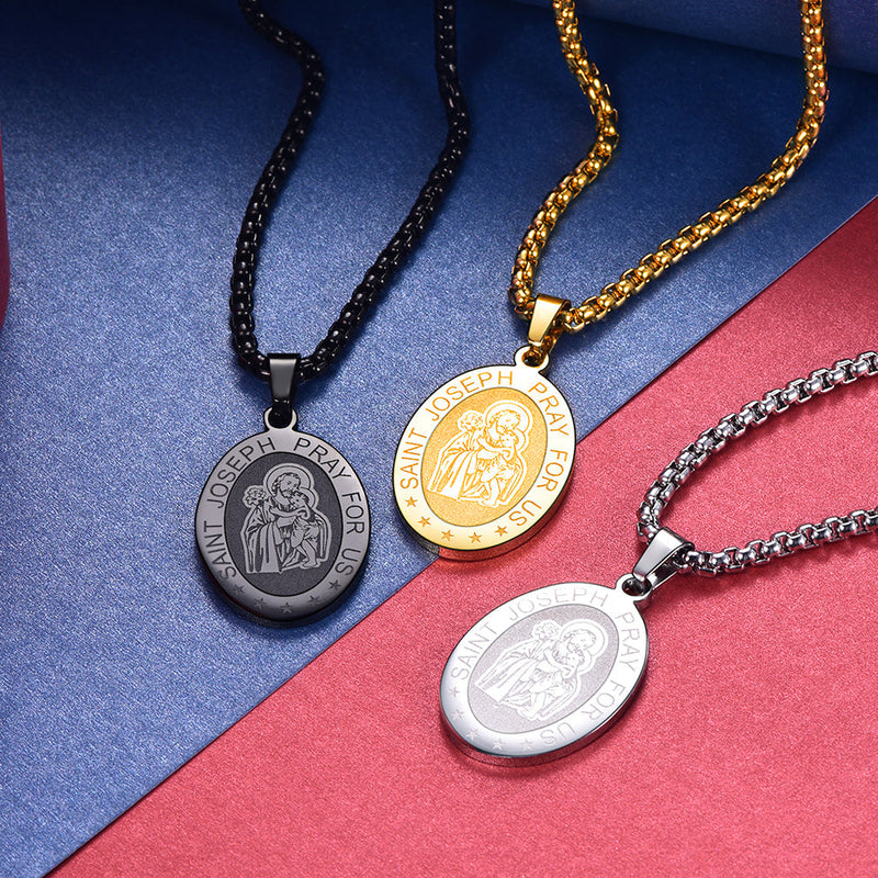 Saint Joseph Engraved Necklace Catholic Saints Medal