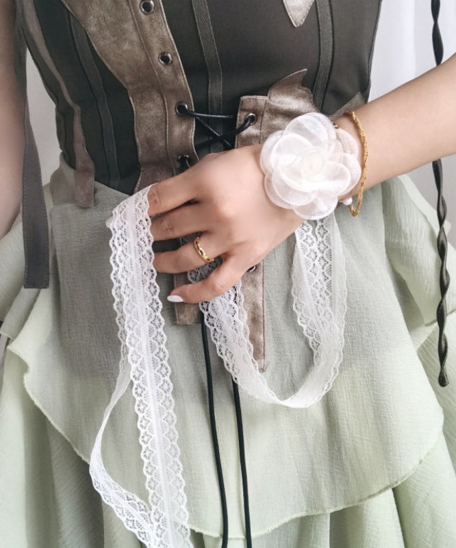 Style Beige Lace Hollow Out Silk Scarf Necklace