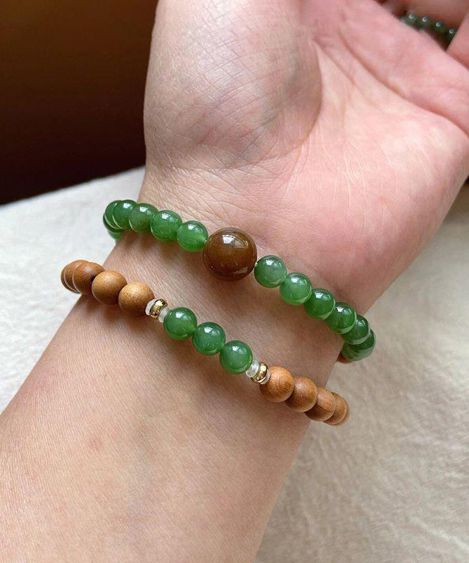 Green Sandalwood Jade Double Layer Xiaomi Beads Bracelet