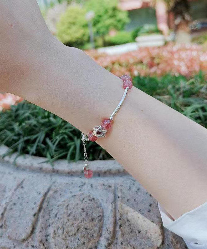Aqua Red Sterling Silver Strawberry Crystal Garnet Charm Bracelet