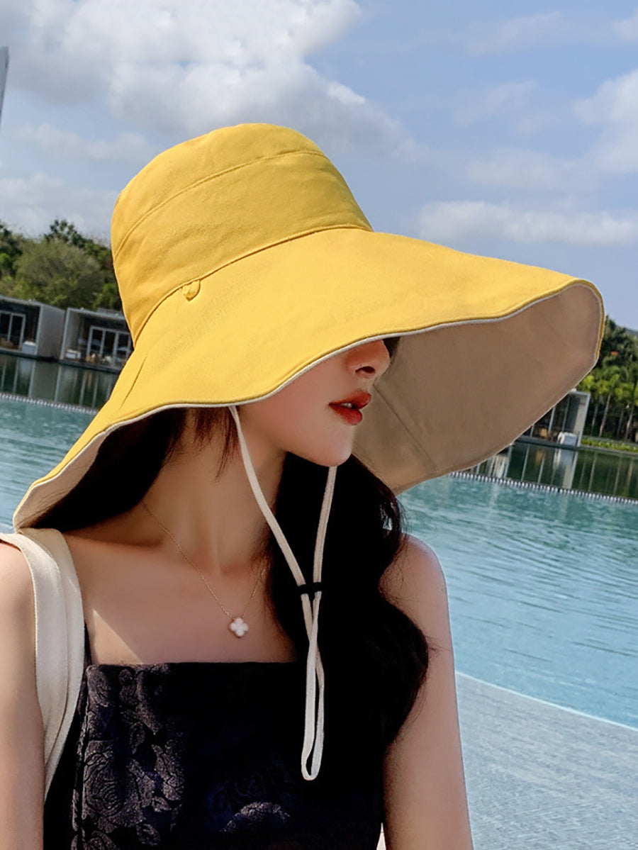 Large-brim Drawstring Sunproof Hat