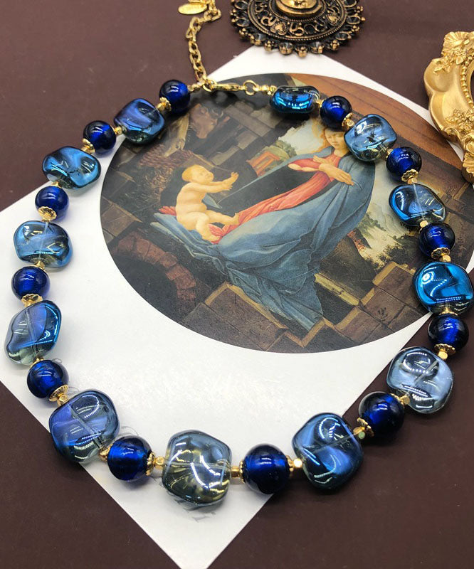 Royal Blue Sterling Silver Ancient Gold Coloured Glaze Locket Necklace
