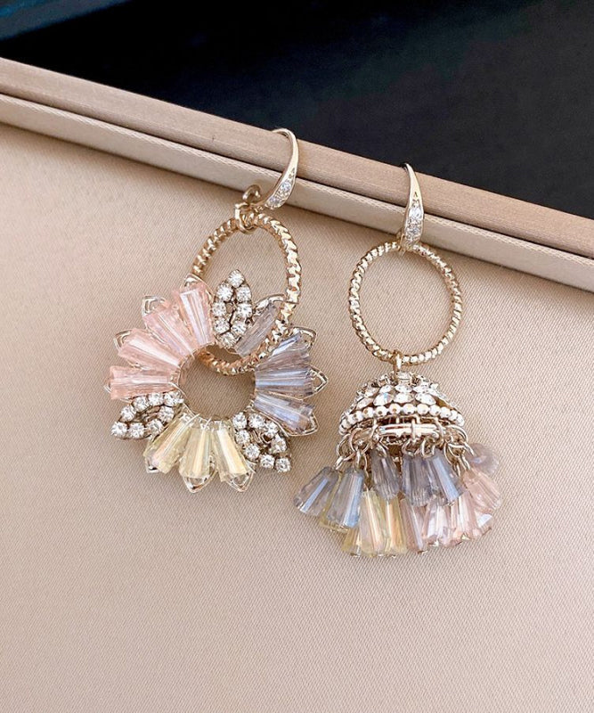 Gold Copper Zircon Asymmetrical Crystal Bell Drop Earrings