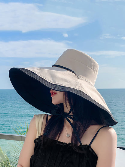 Colorblock Drawstring Travel Sunproof Hat