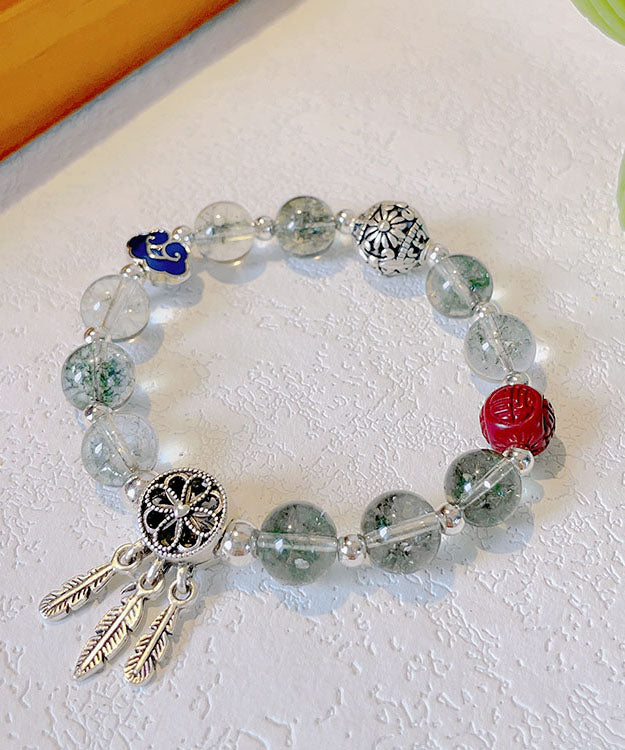 Boutique Silk Sterling Silver Crystal Dream Catcher Tassel Charm Bracelet