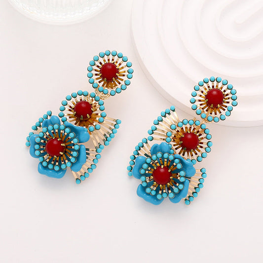 Retro Style Turquoise Flower Earrings