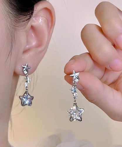 Diy Silk Stainless Steel Zircon Star Drop Earrings