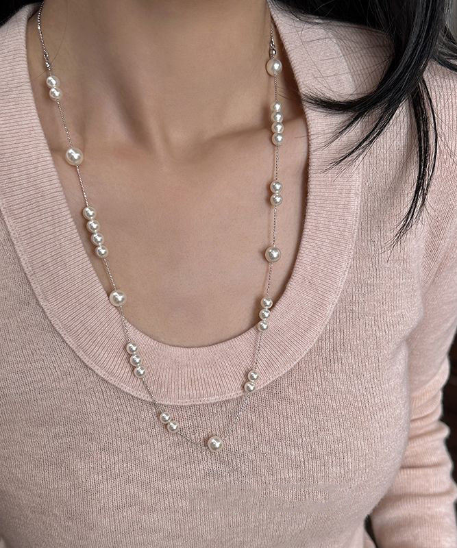 White Sterling Silver Pearl Starry Sky Gratuated Bead Necklace