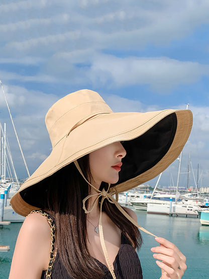 Colorblock Drawstring Travel Sunproof Hat
