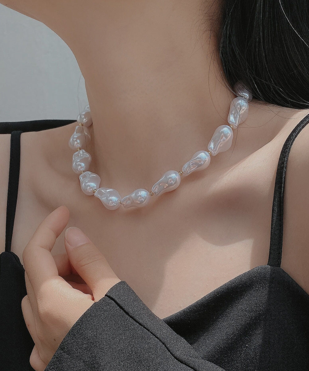White Alloy Asymmetrical Pearl Princess Necklace