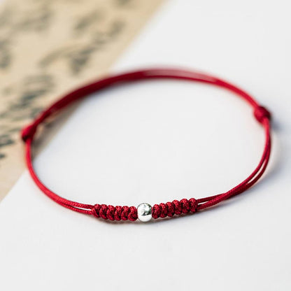 Buddha Stones 925 Sterling Silver Luck Bead Protection Red String Thin Cord Braided Bracelet