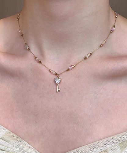 Pink Alloy Pearl Cat's Eye Strawberry Beading Pendant Necklace Three-piece Set