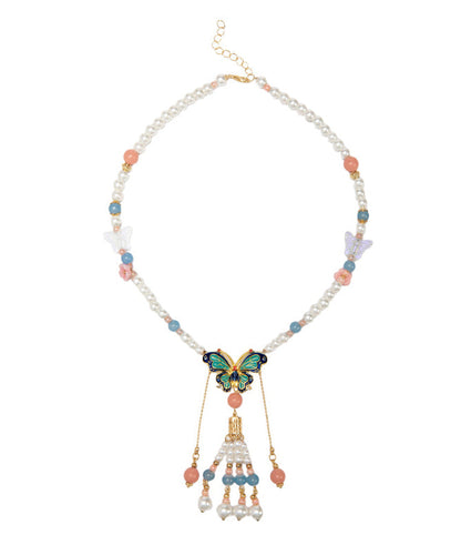 Multicolor Alloy Pearl Resin Colored Glaze Tassel Kids Pendant Necklace