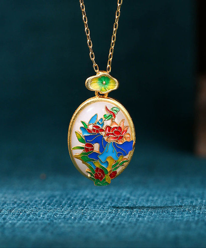 Diy Gold Ancient Gold Jade Enamel Pendant Necklace