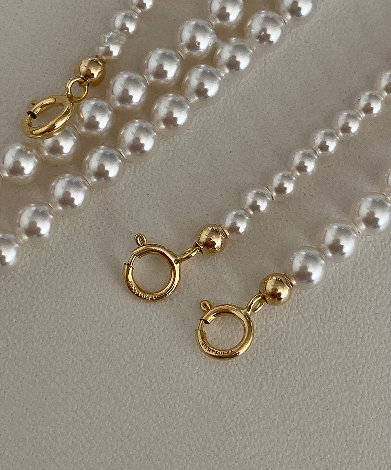 New White Pearl Double Layered Adjustable 14k Gold Choker