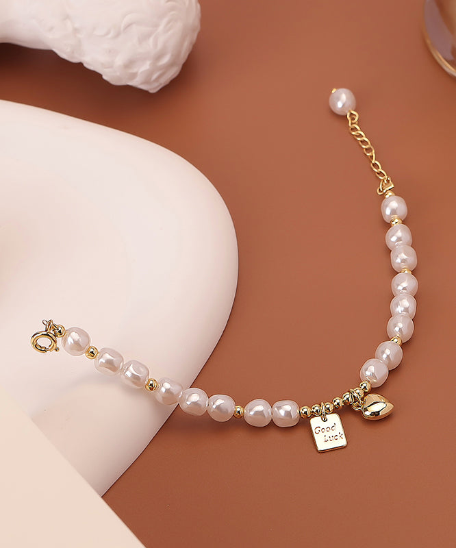 Diy White Alloy Pearl Oil Drip Love Charm Bracelet