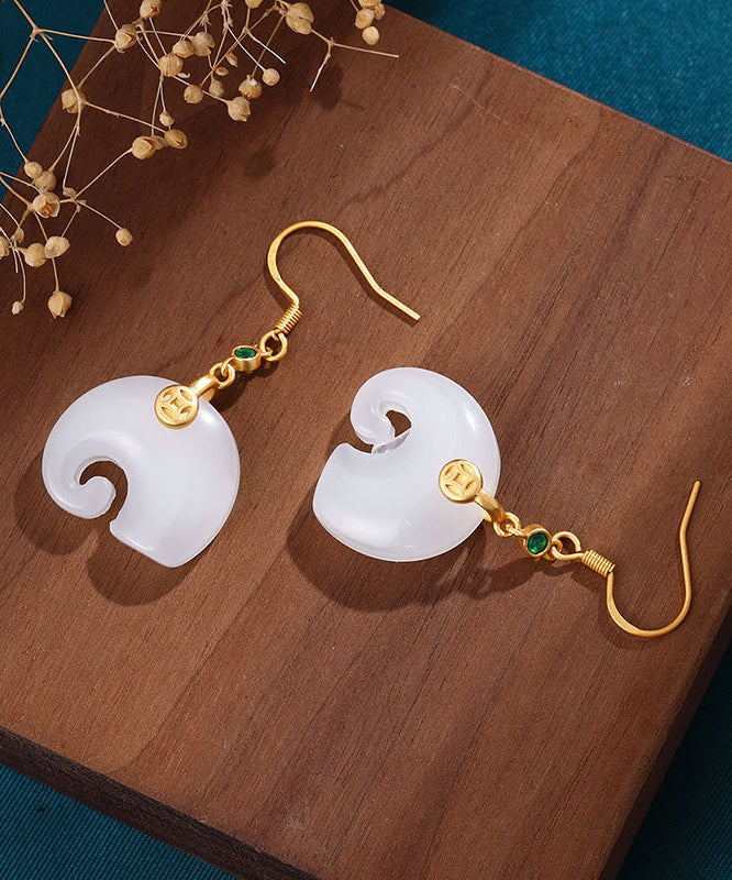 Diy White Gold Plated Jade Drop Earrings