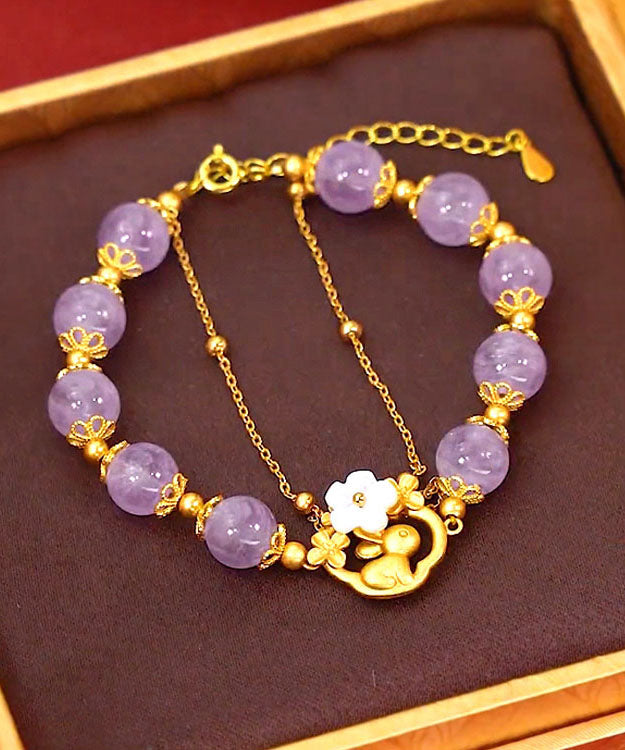 Vogue Purple Sterling Silver Overgild Inlaid Crystal Rabbit Chain Bracelet