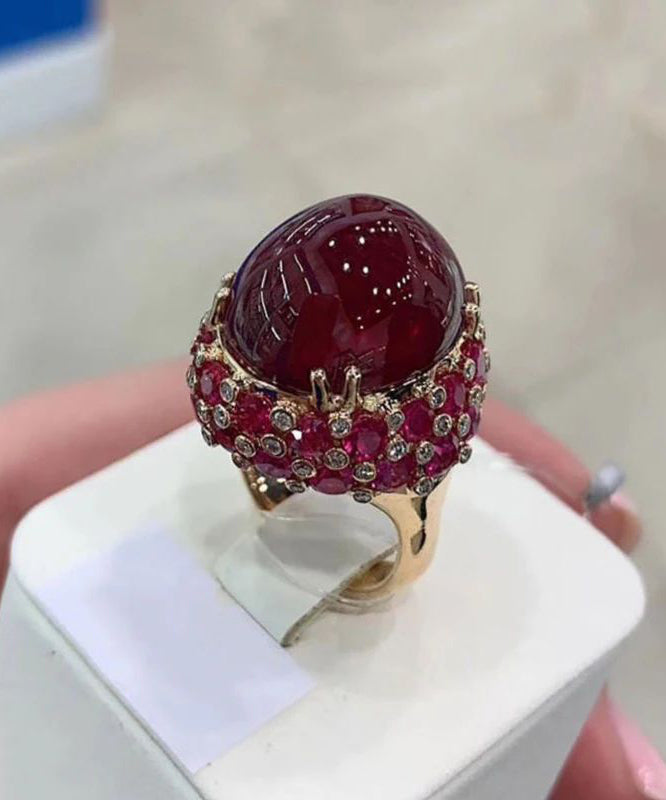 Purple Gold Plated 14k Rose Gold Inlaid Oval Ruby Rings