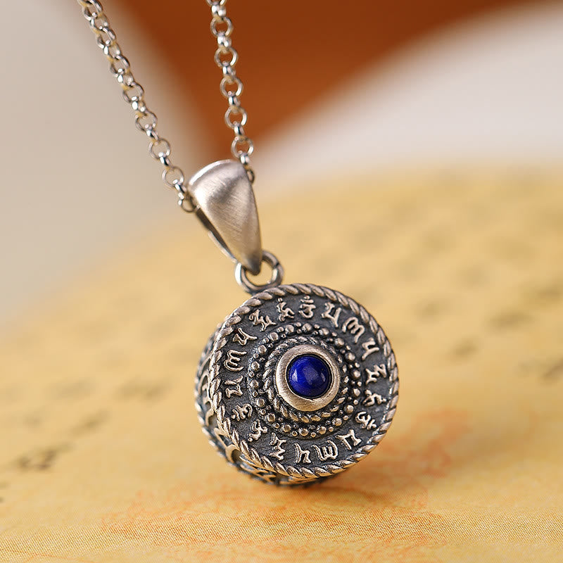 Buddha Stones 925 Sterling Silver Om Mani Padme Hum Lazurite Lapis Lazuli Love Peace Necklace Pendant