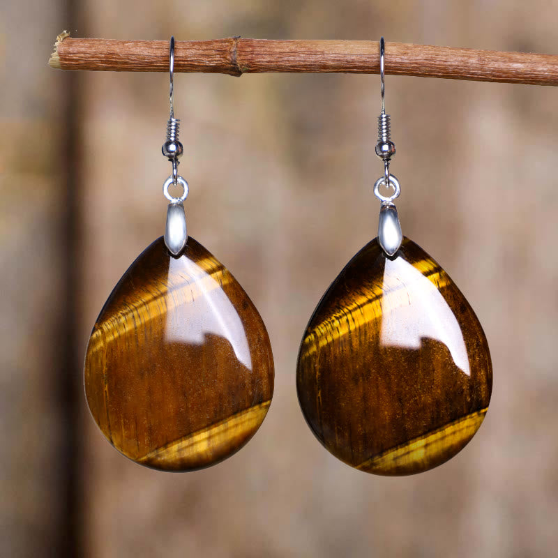 Green Aventurine Healing Drop Earrings With Pink Crystal & Tiger Eye