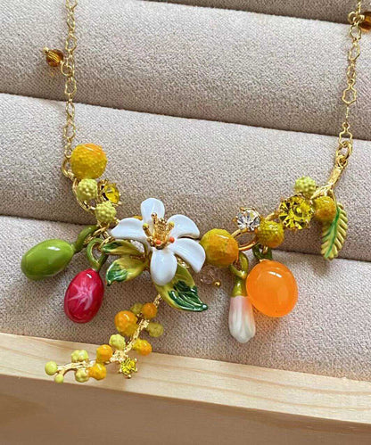 Handmade Rainbow Sterling Silver Overgild Lavender Fruit Pendant Necklace