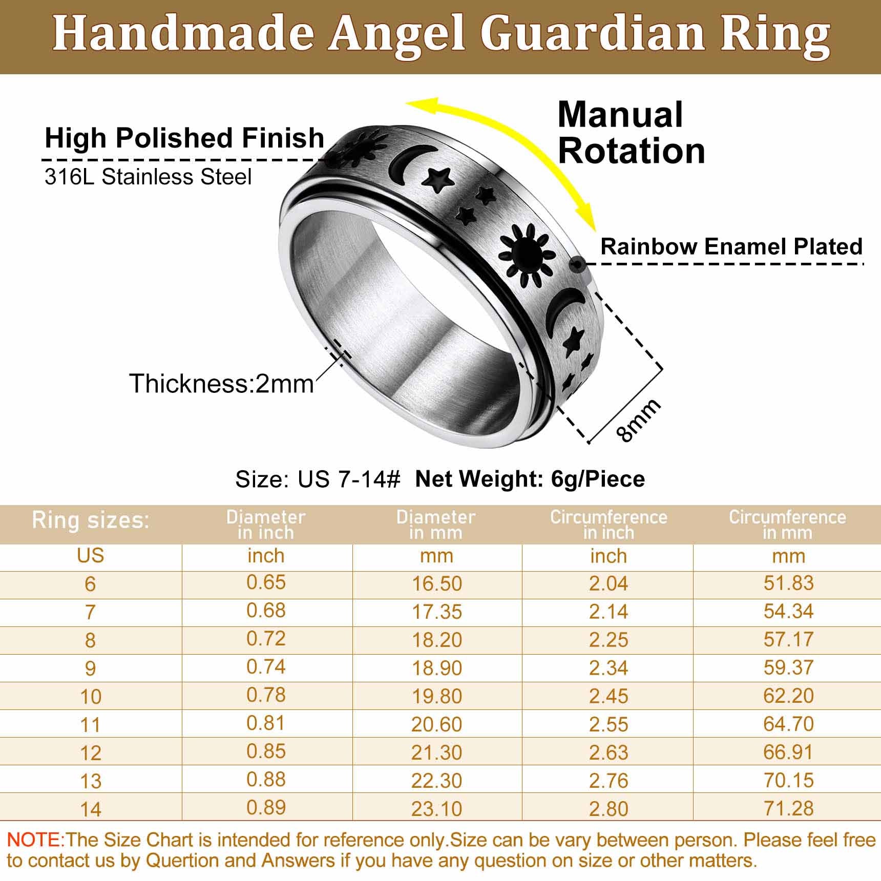 Faithheart Moon Star Sun Ring Fidget Ring for Anxiety